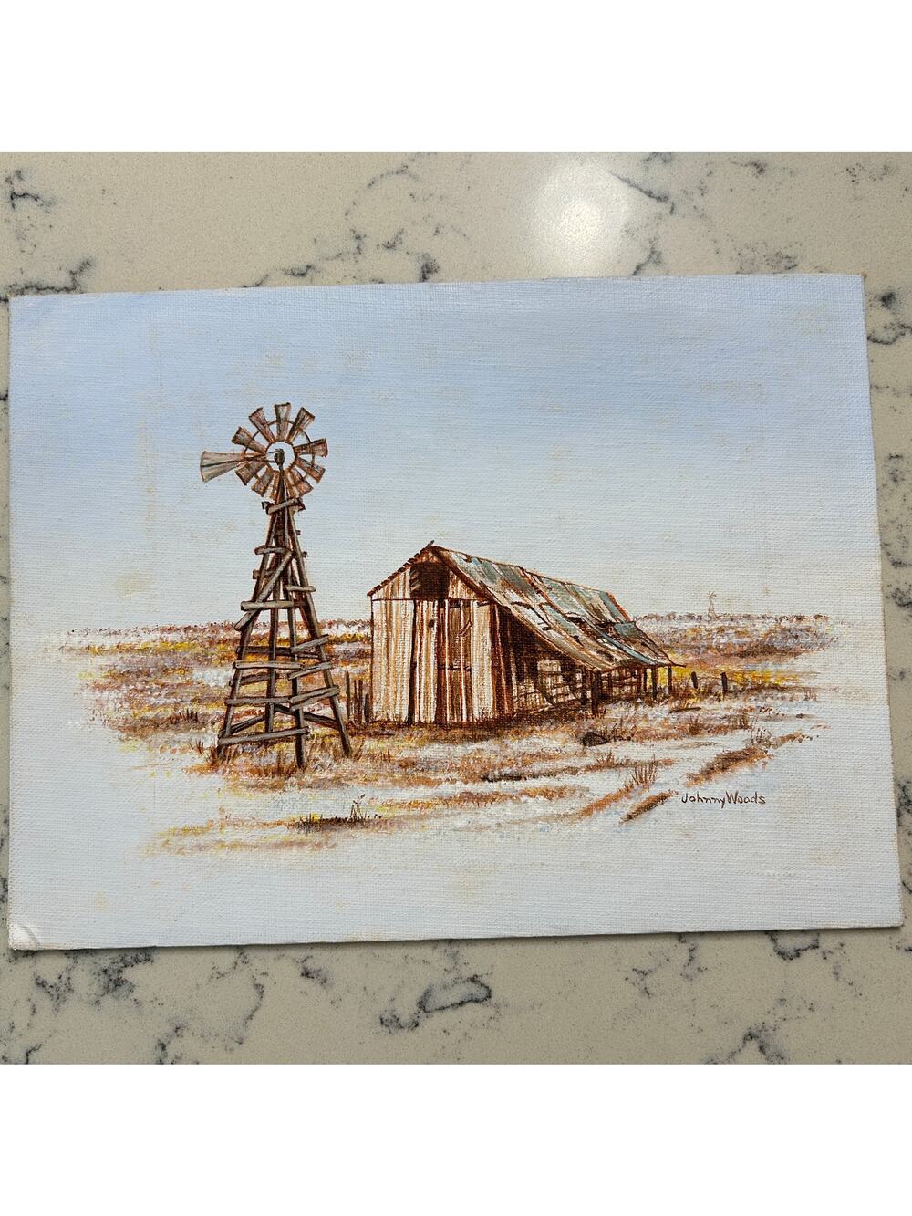 Johnny Woods Windmill Lean to Painting vintage